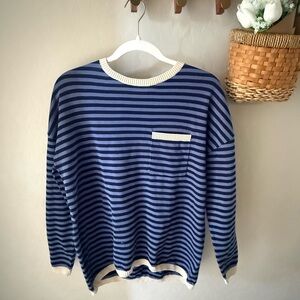 Navy Striped Women's Crew Neck Sweater
